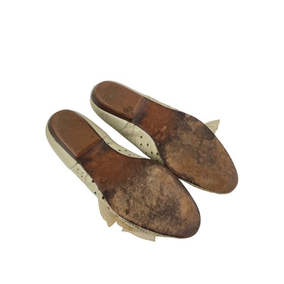 Bass 1930s style shoes 70s 80s vintage white leather perforated wingtip lace up - Picture 8 of 9